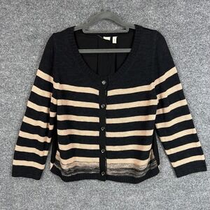 Moth Black Striped Cotton Blend Knit Cardigan Blouse‎ Medium Button Up